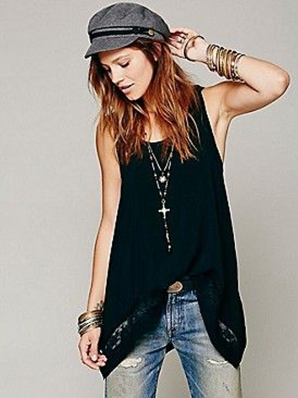 New FREE PEOPLE INTIMATELY Outlined High Low Cami $58 X-SMALL Black